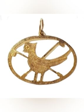 Solid 14K Yellow Gold Bird Pendant Art Deco Cut out Design
